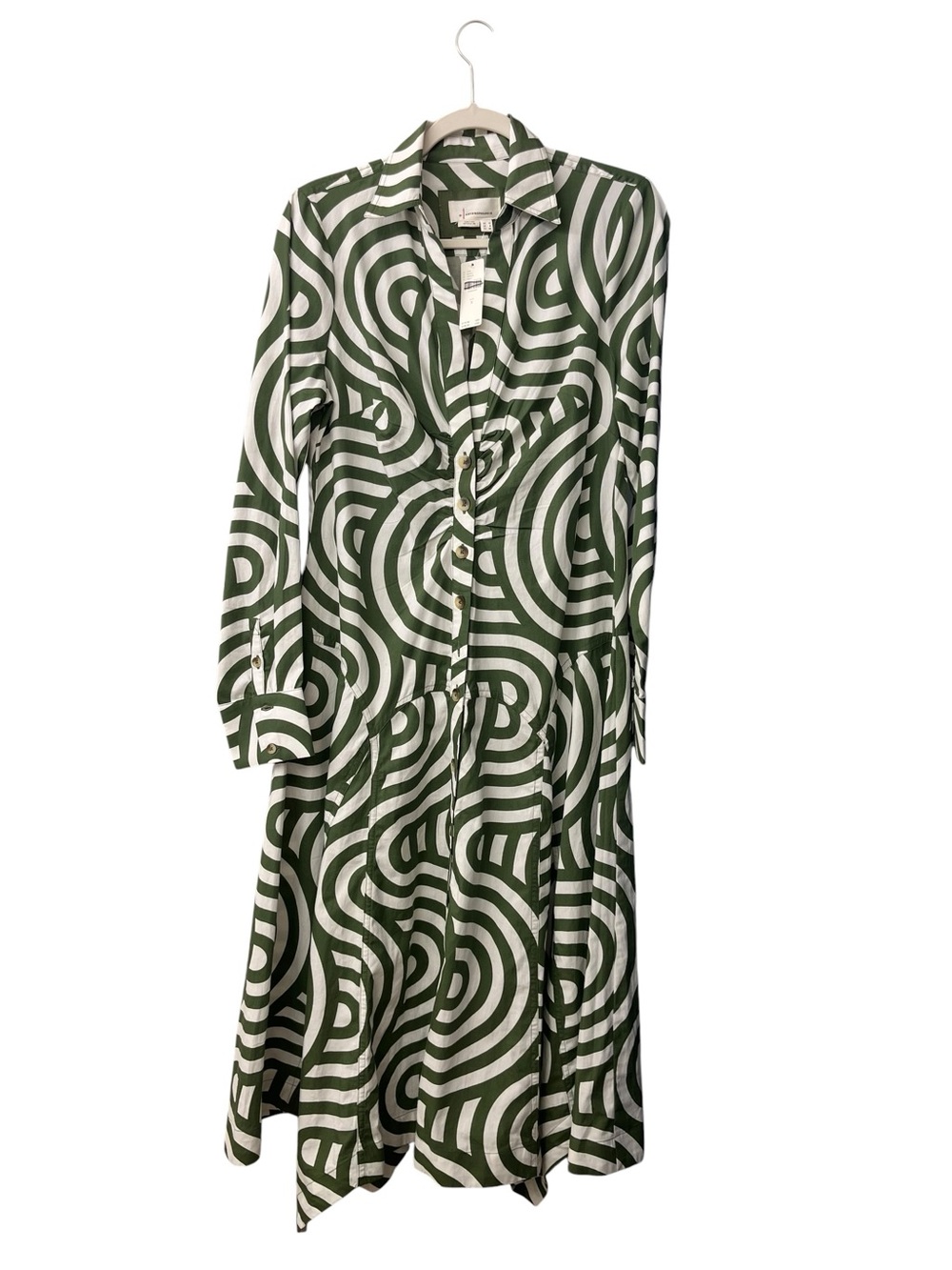 Anthropologie Green Geometric Poplin Shirt Dress Button Front Cotton Size 8 NWT - Picture 4 of 12
